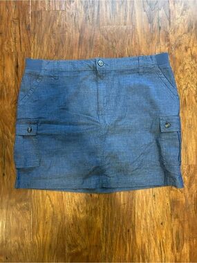 Denim Mini Skirt With Cargo Pockets Buttons built-in under shorts